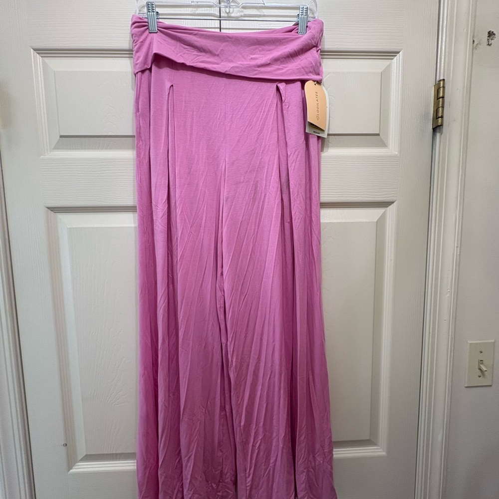 Women's Pink Pleated Leg Yoga Pants - Relaxed Foldover Waist